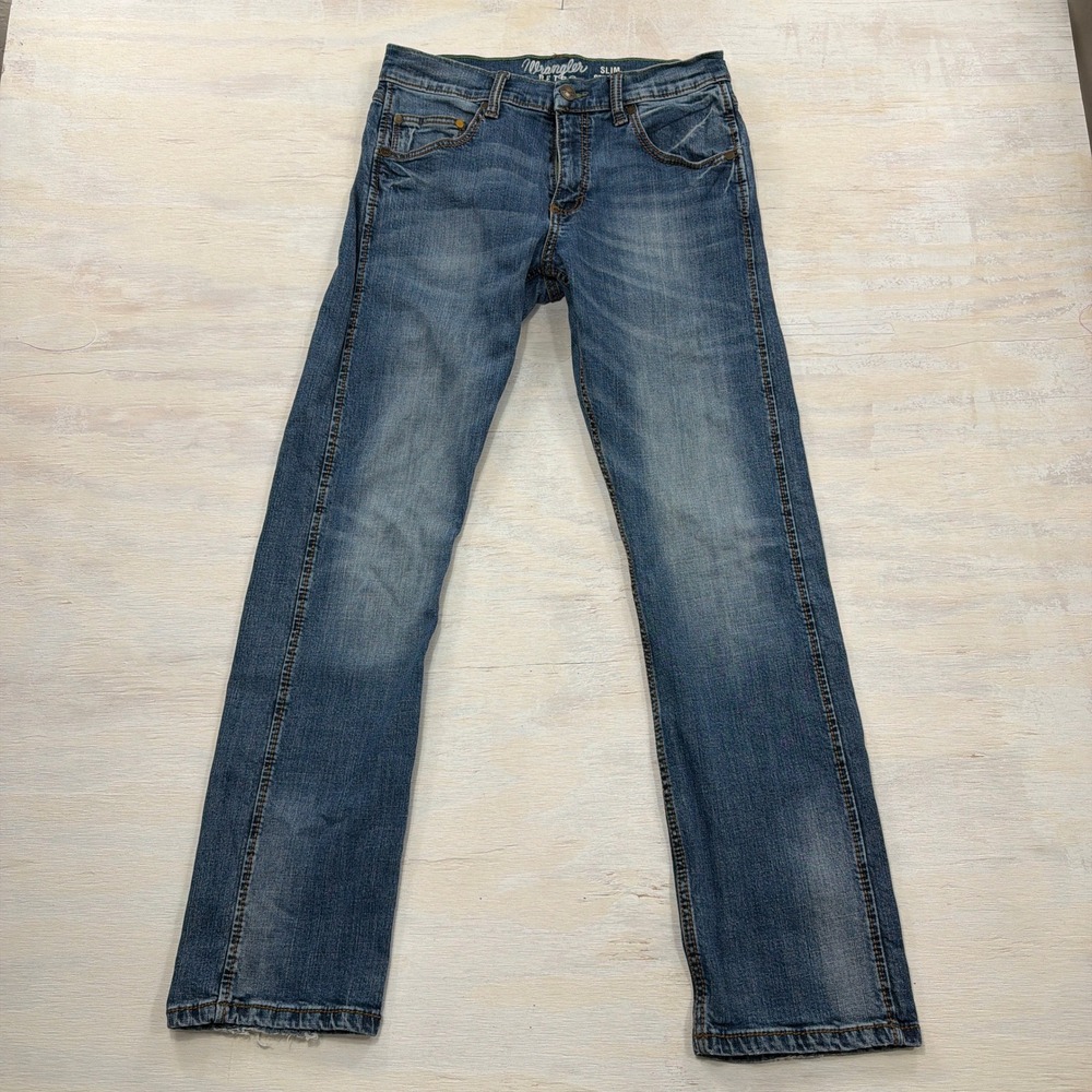 Wrangler Jeans Retro Slim Straight 30x32 Faded Medium Wash Blue Mens
